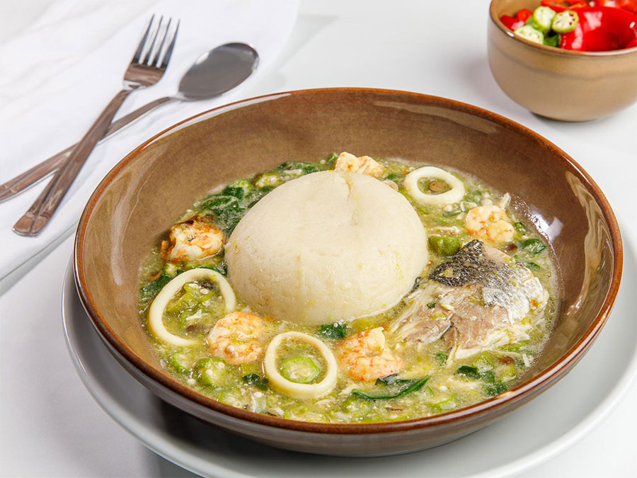 Pounded Yam Seafood Okra